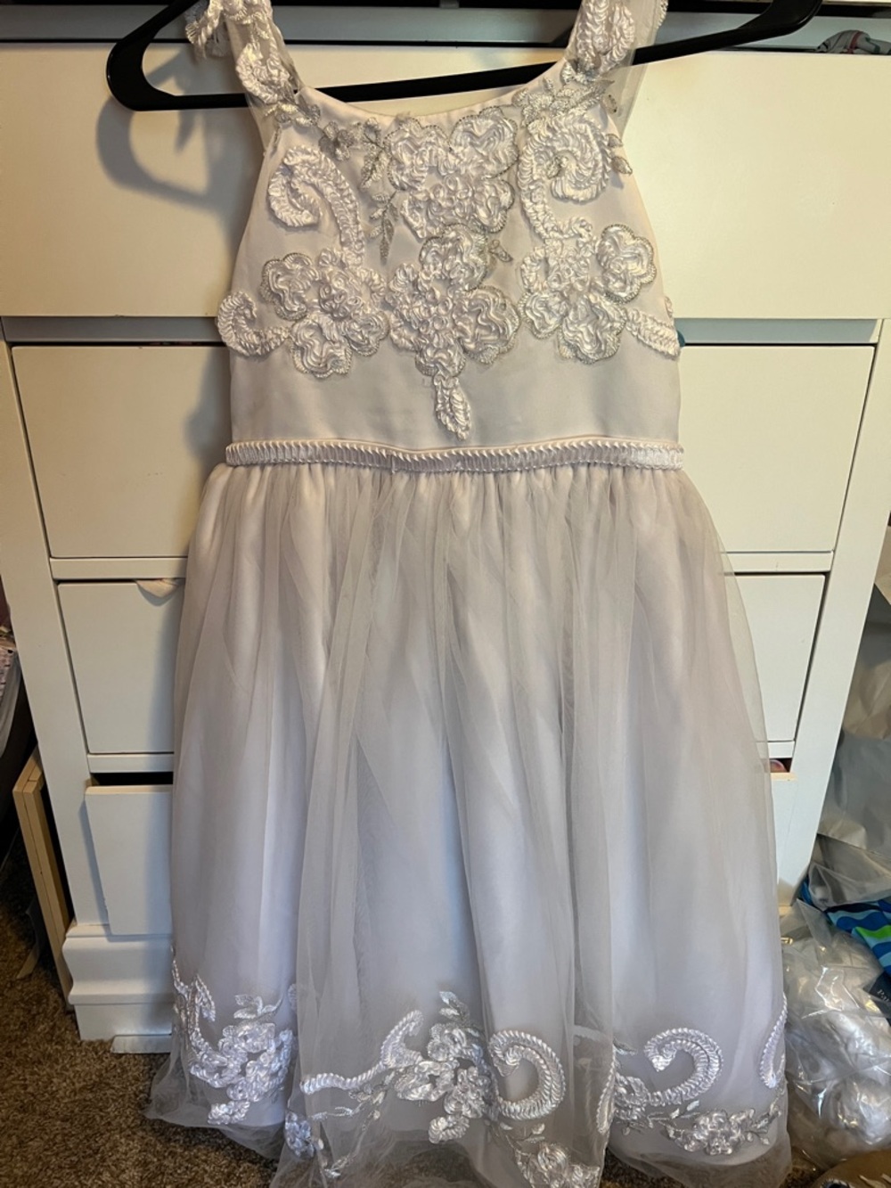American Princess White Floral Applique Tulle Dress for Girls